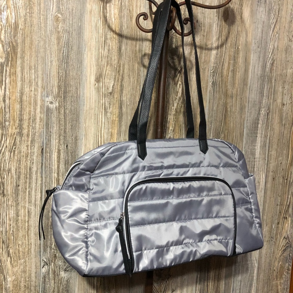 DSW Gray Silver and Black Duffel Bag